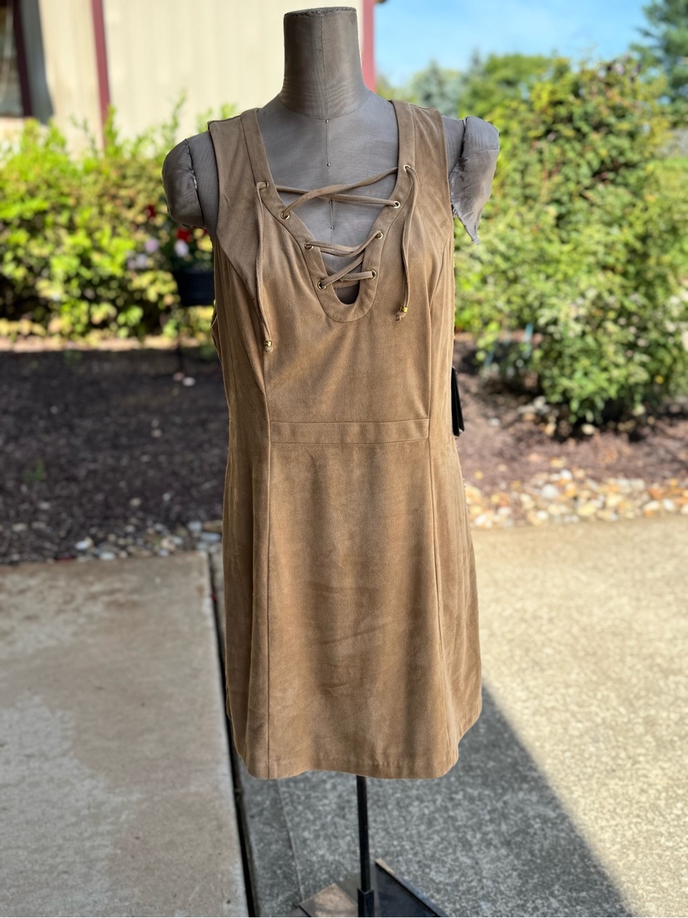 Guess Suede-Look Lace-Up Mini Dress in Taupe